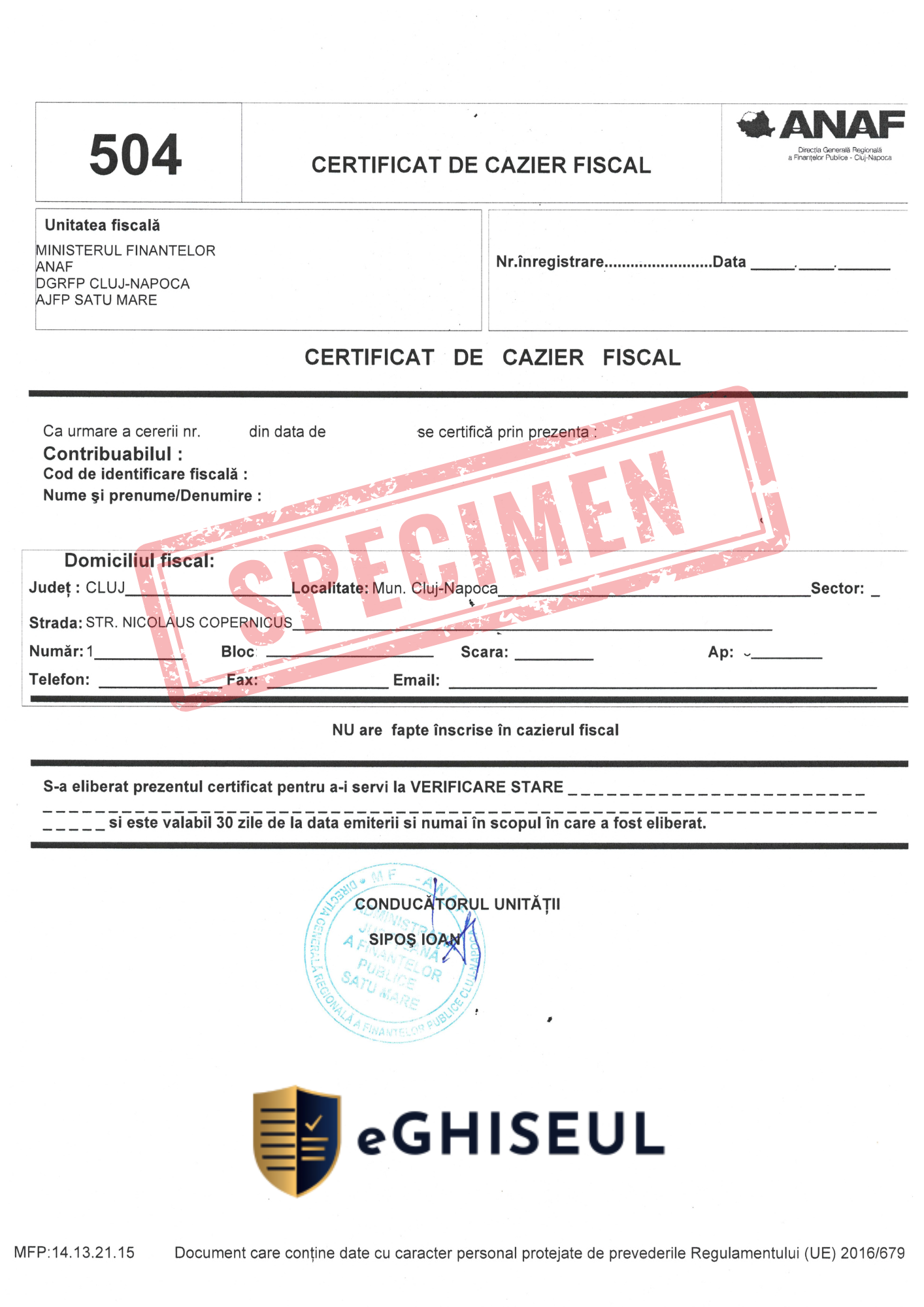 CAZIER FISCAL ANAF