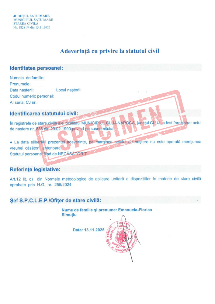 Obținere Certificat de Celibat (România)