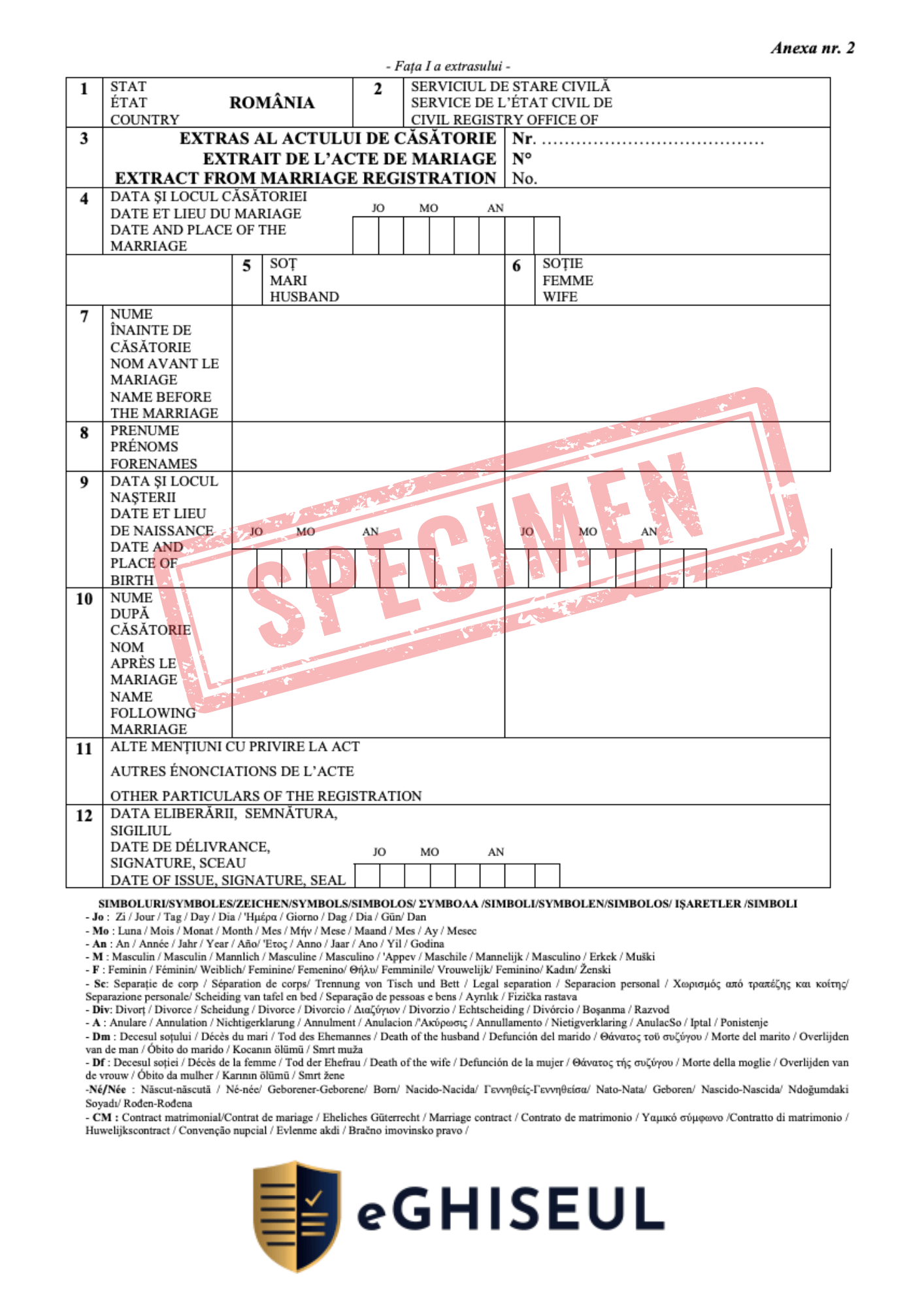 Specimen Extras Multilingv Certificat de Căsătorie